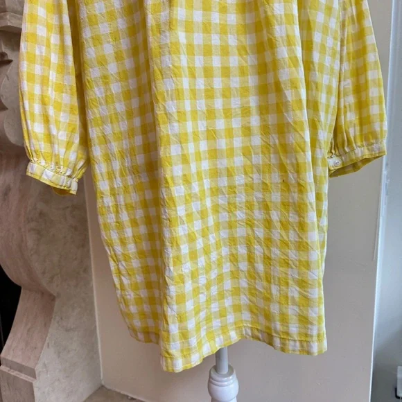 Madewell Yellow Check Gingham Long Sleeve Mini Womens Size L Shift Cotton Casual - Picture 9 of 14